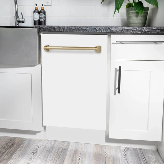 ZLINE Autograph 18" Dishwasher White Door, Bronze Handle DWVZ-WM-18-CB