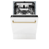 ZLINE Autograph 18" Dishwasher White Door, Bronze Handle DWVZ-WM-18-CB