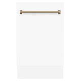 ZLINE Autograph 18" Dishwasher White Door, Bronze Handle DWVZ-WM-18-CB