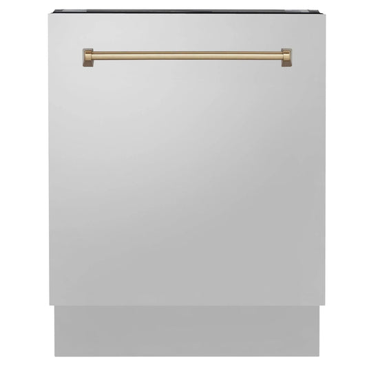 ZLINE Autograph 24" Dishwasher Stainless Door, Champagne Bronze Handle DWVZ-304-24-CB