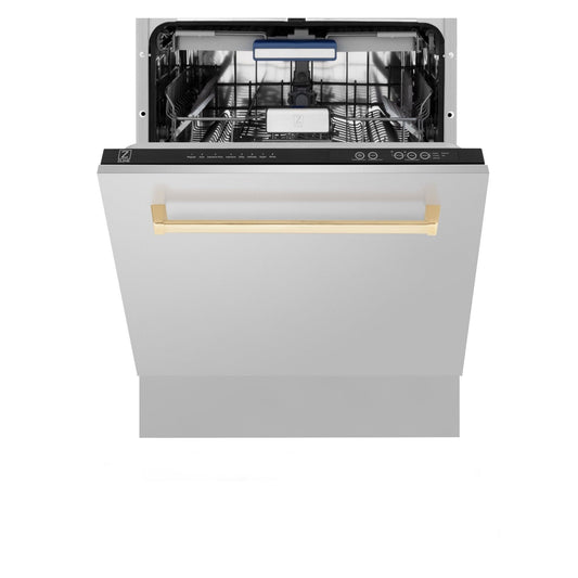 ZLINE Autograph 24" Dishwasher Stainless Door, Gold Handle DWVZ-304-24-G
