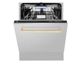 ZLINE Autograph 24" Dishwasher Stainless Door, Gold Handle DWVZ-304-24-G