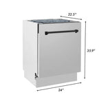 ZLINE Autograph 24" Dishwasher Stainless Door, Matte Black Handle DWVZ-304-24-MB