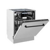 ZLINE Autograph 24" Dishwasher Stainless Door, Matte Black Handle DWVZ-304-24-MB
