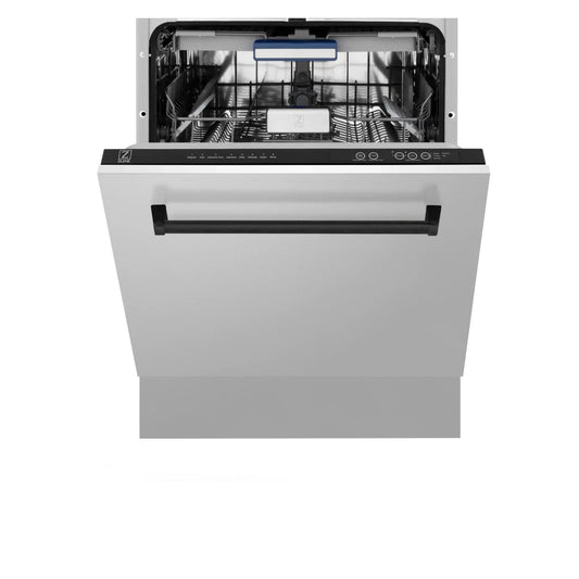 ZLINE Autograph 24" Dishwasher Stainless Door, Matte Black Handle DWVZ-304-24-MB