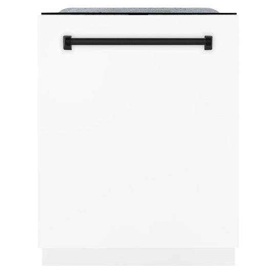 ZLINE Autograph 24" Dishwasher White Door, Black Handle DWMTZ-WM-24-MB