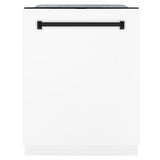 ZLINE Autograph 24" Dishwasher White Door, Black Handle DWMTZ-WM-24-MB