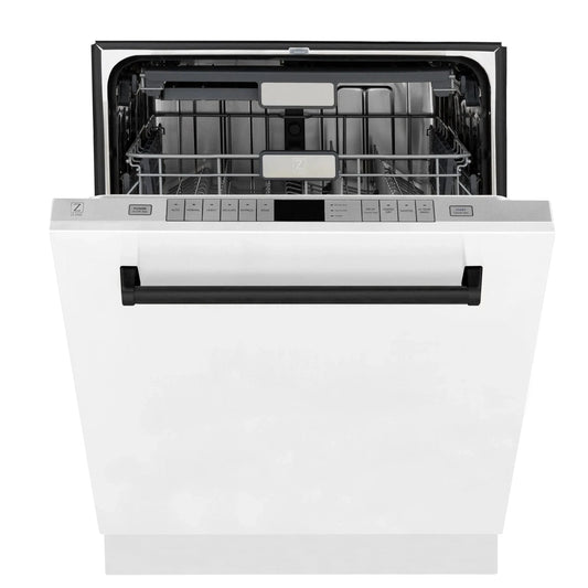 ZLINE Autograph 24" Dishwasher White Door, Black Handle DWMTZ-WM-24-MB