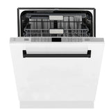 ZLINE Autograph 24" Dishwasher White Door, Black Handle DWMTZ-WM-24-MB