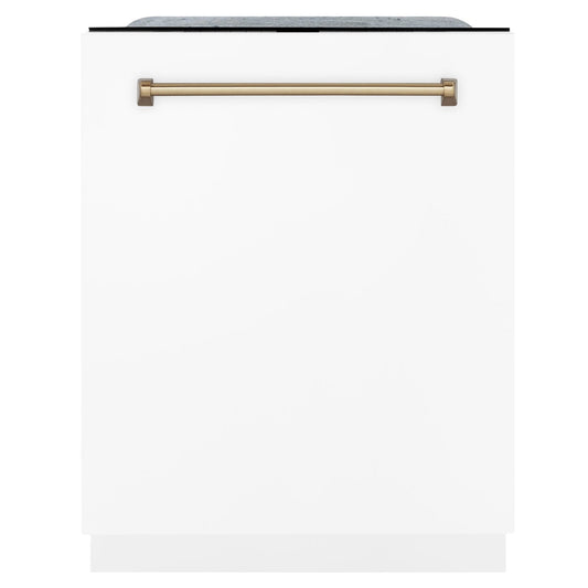 ZLINE Autograph 24" Dishwasher, White Door, Bronze DWMTZ-WM-24-CB