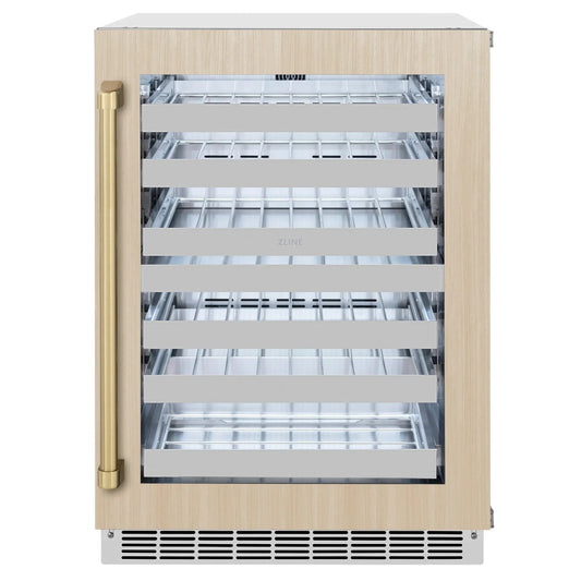 ZLINE Autograph 24 in. Dual Zone 44 Bottle Wine Cooler With Panel Ready Glass Door And Champagne Bronze Handle RWDPOZ-24-CB