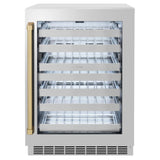 ZLINE Autograph 24 in. Dual Zone 44 Bottle Wine Cooler With Stainless Steel Glass Door And Champagne Bronze Handle RWDOZ-GS-24-CB