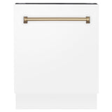 ZLINE Autograph 24" White Door Dishwasher, Bronze Handle DWVZ-WM-24-CB