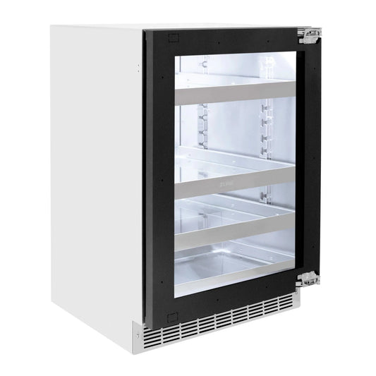 ZLINE Autograph Edition 24 in. Touchstone 151 Can Beverage Fridge With Panel Ready Glass Door And Polished Gold Handle RBSPOZ-24-G