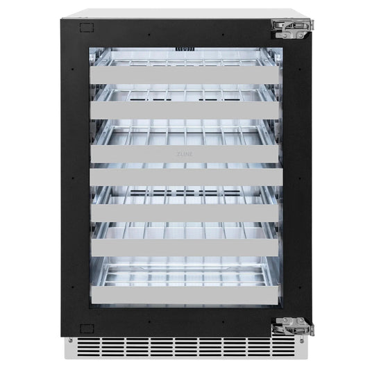 ZLINE Autograph Edition 24 in. Touchstone Dual Zone 44 Bottle Wine Cooler With Panel Ready Glass Door And Polished Gold Handle RWDPOZ-24-G