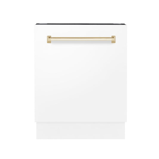 ZLINE Autograph White Door 24" Dishwasher, Gold Handle DWVZ-WM-24-G
