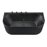 Stone Belle 67 x 32 Combination Flat Bottom Freestanding Bathtub with Center Drain in Black with Massage jets and Lights