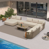 PURPLE LEAF Hailar L-Shaped Patio Conversation Set with Genuine Teak Cushions and Pillows Olefin Rope Backres Outdoor Couch Sets for Backyard Porch