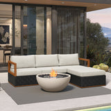 PURPLE LEAF Griffin L-shaped Patio Conversation Set Black with Cushion Pillows Ottoman and Premium Leather for Patio Balcony