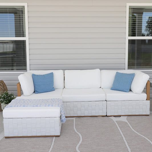 PURPLE LEAF Griffin Classical Patio Conversation Set White with Cushion Pillows Ottoman and Premium Leather for Backyard Outdoor Living