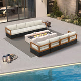 PURPLE LEAF Griffin Symmetrical Patio Conversation Set Black with Cushion Pillows Ottoman and Premium Leather for Luxury Outdoor Living