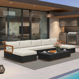 PURPLE LEAF Griffin U-shaped Patio Conversation Set Black with Cushion Pillows Ottoman and Premium Leather for Gathering Entertaining