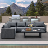 PURPLE LEAF Sanori L-Shaped Patio Couch Set Modular Sofa with Grey Cushions and Ottoman for Backyard