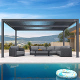 PURPLE LEAF Sanori L-Shaped Patio Couch Set Modular Sofa with Grey Cushions and Ottoman for Backyard