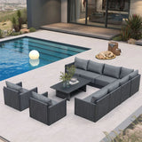 PURPLE LEAF Sanori L-Shaped Patio Couch Set Modular Sofa with Grey Cushions and Ottoman for Backyard