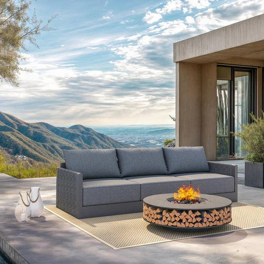 PURPLE LEAF Sanori Classical without Table Grey Patio Conversation Set with  Cushions and Ottoman for Deck