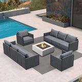 PURPLE LEAF Sanori Classical without Table Grey Patio Conversation Set with  Cushions and Ottoman for Deck