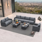 PURPLE LEAF Sanori Classical with Table Grey Patio Conversation Set with  Cushions and Ottoman for Poolside
