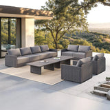 PURPLE LEAF Sanori L-Shaped Patio Couch Set Modular Sofa with Grey Cushions and Ottoman for Backyard