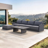 PURPLE LEAF Sanori L-Shaped Patio Couch Set Modular Sofa with Grey Cushions and Ottoman for Backyard