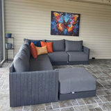 PURPLE LEAF Sanori L-Shaped Patio Couch Set Modular Sofa with Grey Cushions and Ottoman for Backyard