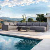 PURPLE LEAF Sanori L-Shaped Patio Couch Set Modular Sofa with Grey Cushions and Ottoman for Backyard
