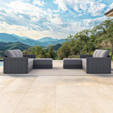 PURPLE LEAF Sanori L-Shaped Patio Couch Set Modular Sofa with Grey Cushions and Ottoman for Backyard