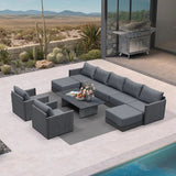 PURPLE LEAF Sanori Grey Symmetrical Outdoor Sectional  Modular Design with Cushions and Ottoman for Porch
