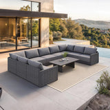 PURPLE LEAF Sanori L-Shaped Patio Couch Set Modular Sofa with Grey Cushions and Ottoman for Backyard