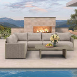 PURPLE LEAF Sanori L-Shaped Patio Couch Set Modular Sofa with Beige Cushions and Ottoman for Backyard
