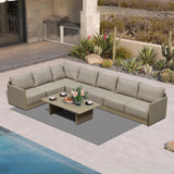PURPLE LEAF Sanori L-Shaped Patio Couch Set Modular Sofa with Beige Cushions and Ottoman for Backyard