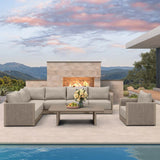 PURPLE LEAF Sanori L-Shaped Patio Couch Set Modular Sofa with Beige Cushions and Ottoman for Backyard