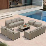 PURPLE LEAF Sanori Classical with Table Beige Patio Conversation Set with  Cushions and Ottoman for Poolside