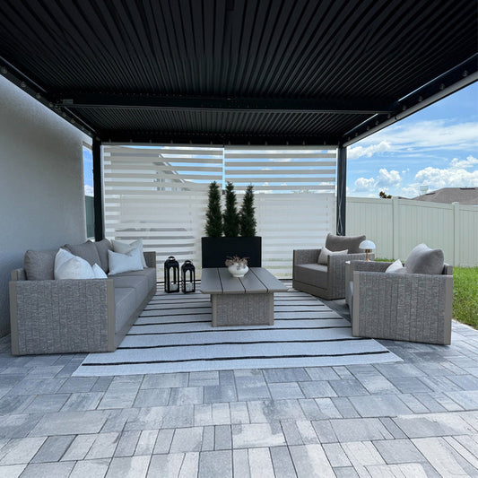 PURPLE LEAF Sanori Classical with Table Beige Patio Conversation Set with  Cushions and Ottoman for Poolside
