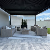 PURPLE LEAF Sanori Classical with Table Beige Patio Conversation Set with  Cushions and Ottoman for Poolside