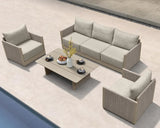 PURPLE LEAF Sanori L-Shaped Patio Couch Set Modular Sofa with Beige Cushions and Ottoman for Backyard