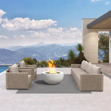 PURPLE LEAF Sanori Classical without Table Beige Patio Conversation Set with  Cushions and Ottoman for Deck