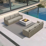 PURPLE LEAF Sanori Classical without Table Beige Patio Conversation Set with  Cushions and Ottoman for Deck