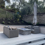 PURPLE LEAF Sanori Classical without Table Beige Patio Conversation Set with  Cushions and Ottoman for Deck