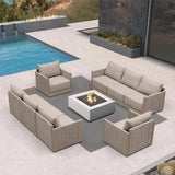 PURPLE LEAF Sanori Classical without Table Beige Patio Conversation Set with  Cushions and Ottoman for Deck